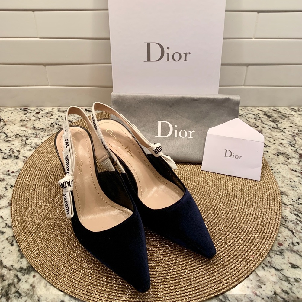 Christian Dior NIB velvet slingback logo heels